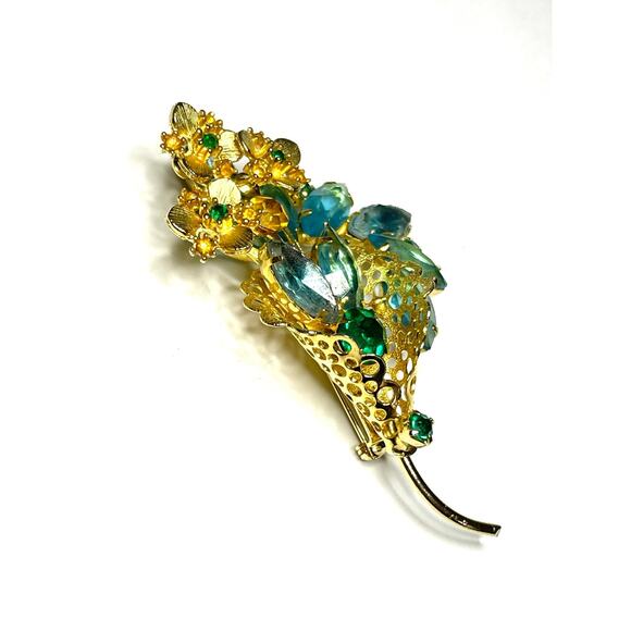 Vintage Brooch Blue Green Rhinestone Vtg Costume Jewelry Pin Lot JU10 - Picture 4 of 6